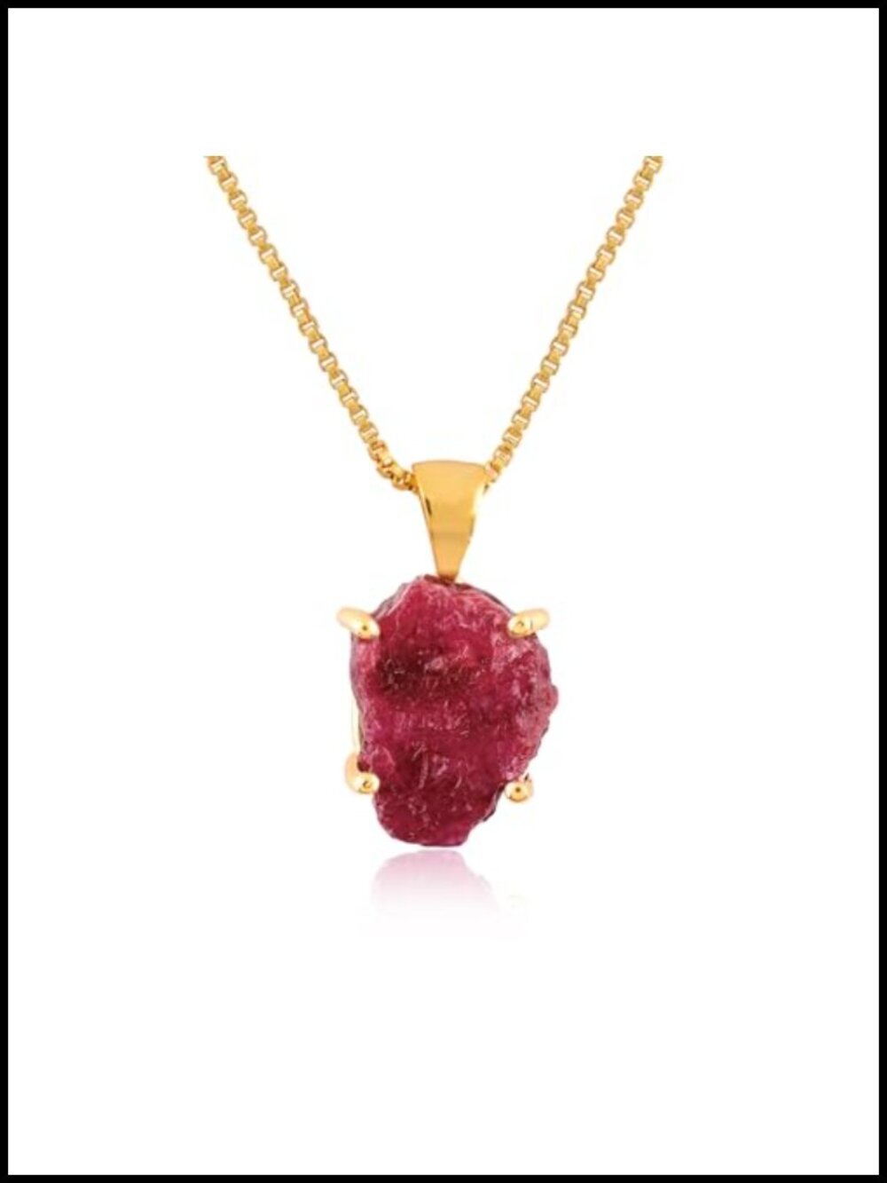 Raw Ruby Pendant Necklace, 18k Gold Plated, Natural Healing Crystal Jewelry for
